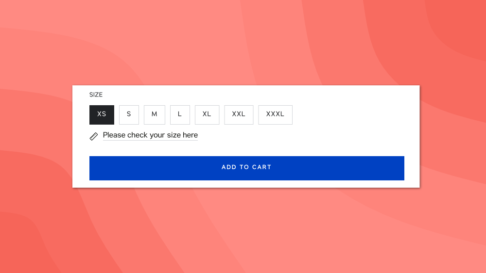 Screenshot showing a choice of sizes and an add to cart button. All sizes are visually shown to be available.