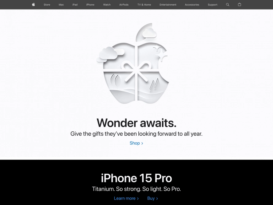 The Apple homepage in 2023