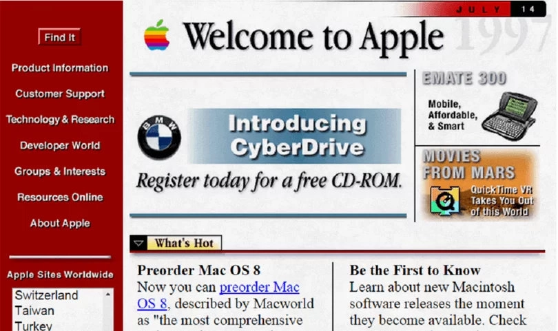 The Apple homepage from the 1990s